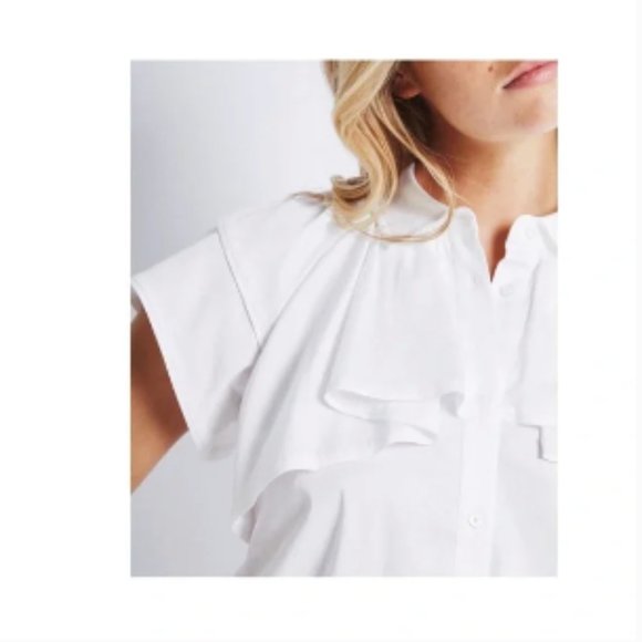 Adriano Goldschmeid white Marina Short-Sleeve Ruffled Top‎ - Picture 9 of 9